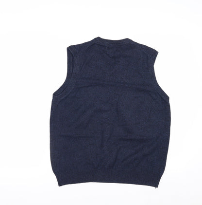 Marks and Spencer Men's Blue Cotton Sleeveless V-Neck Vest Jumper Size S