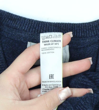 Marks and Spencer Men's Blue Cotton Sleeveless V-Neck Vest Jumper Size S