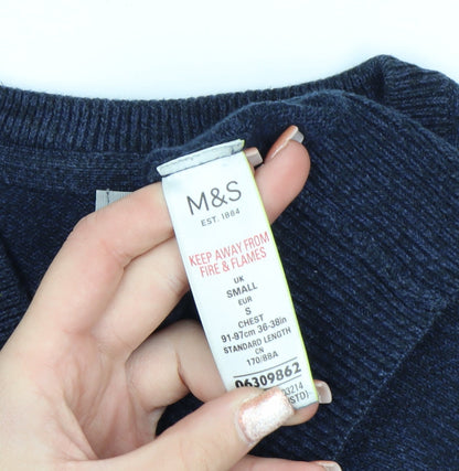 Marks and Spencer Men's Blue Cotton Sleeveless V-Neck Vest Jumper Size S