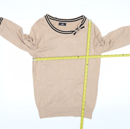 Wallis Women’s Beige 3/4 Sleeve Bow Trim Boat Neck Jumper Size 16