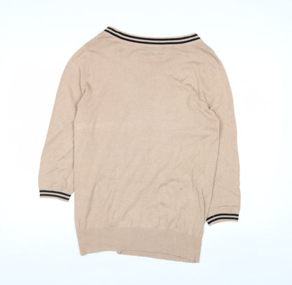 Wallis Women’s Beige 3/4 Sleeve Bow Trim Boat Neck Jumper Size 16
