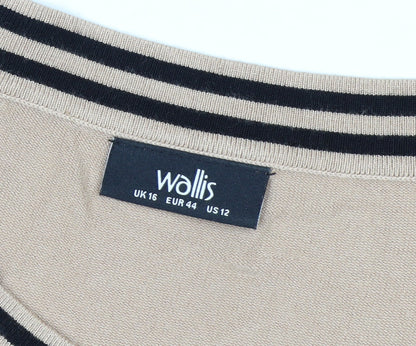 Wallis Women’s Beige 3/4 Sleeve Bow Trim Boat Neck Jumper Size 16