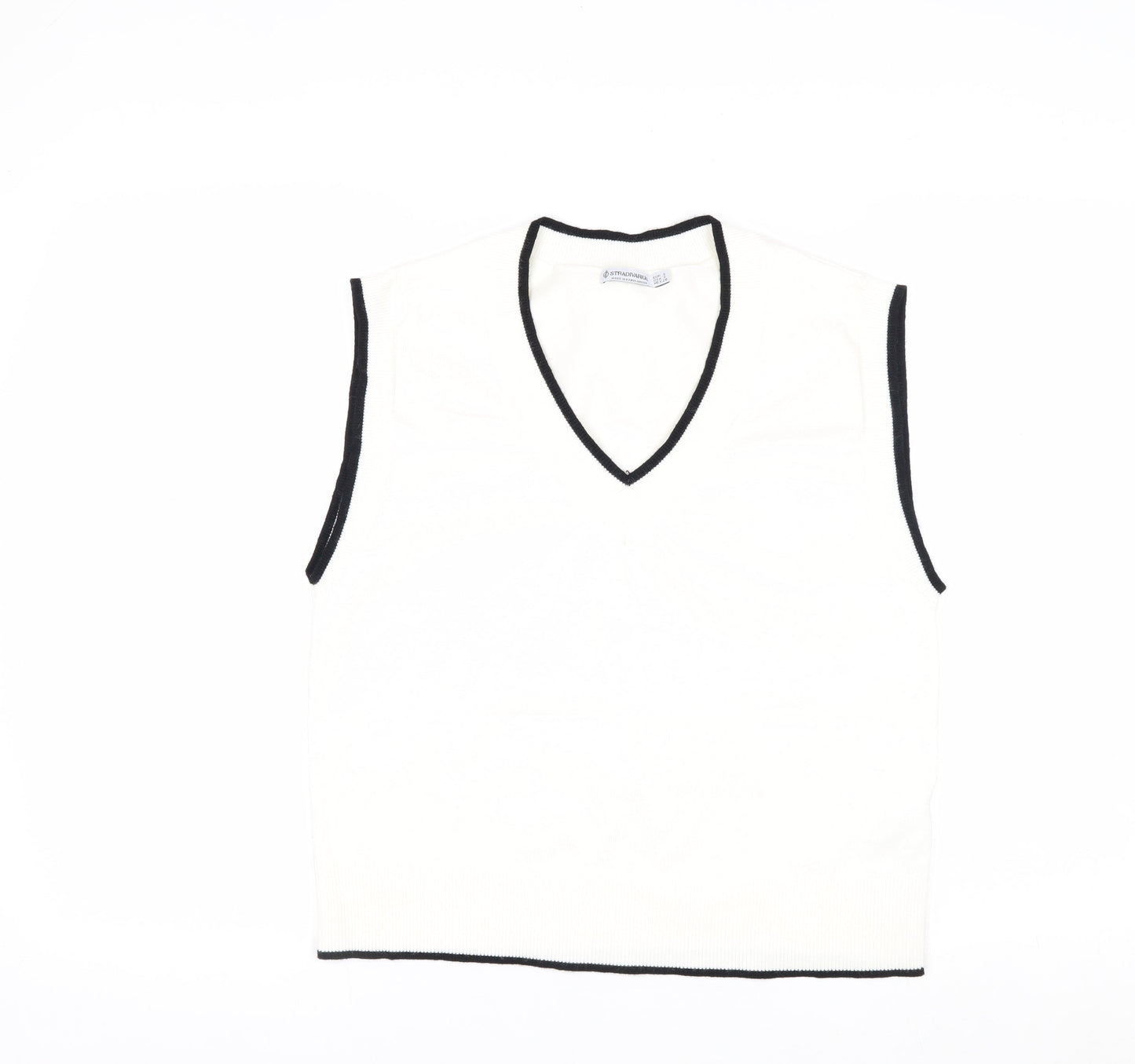 Stradivarius Women's White V-Neck Sleeveless Knit Vest Size 8