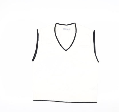 Stradivarius Women's White V-Neck Sleeveless Knit Vest Size 8