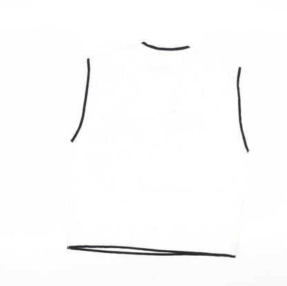 Stradivarius Women's White V-Neck Sleeveless Knit Vest Size 8