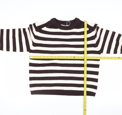 Marks and Spencer Women Brown Striped Crew Neck Cotton Jumper Size S