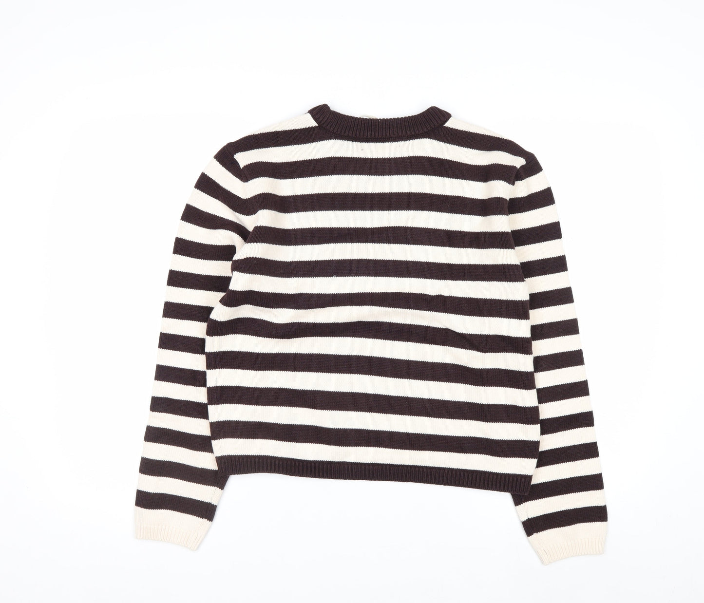 Marks and Spencer Women Brown Striped Crew Neck Cotton Jumper Size S