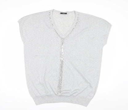Wallis Women’s Grey V-Neck Sequin Knit Jumper Size L