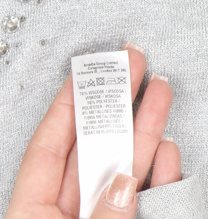 Wallis Women’s Grey V-Neck Sequin Knit Jumper Size L