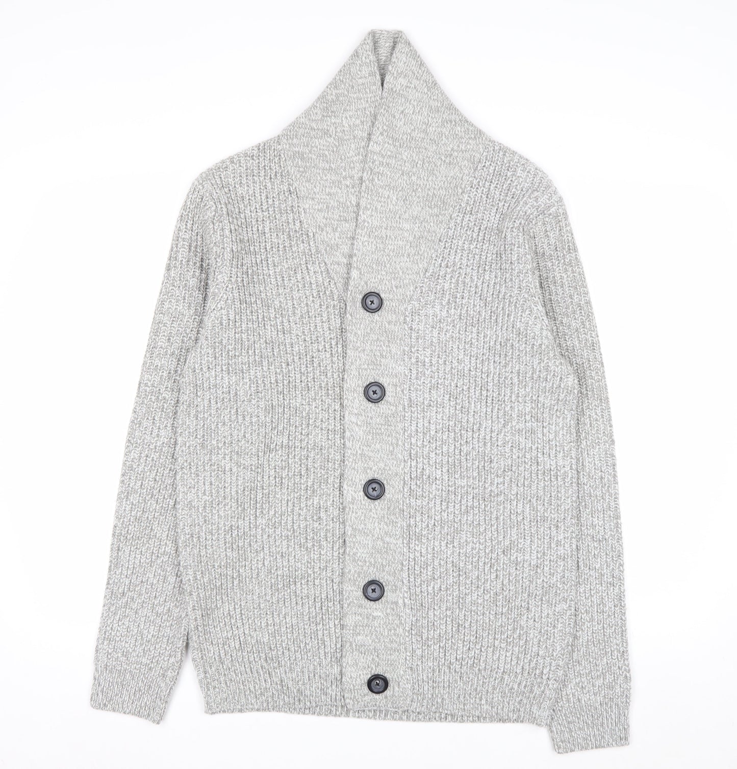 F&F Men's Grey M Chunky Knit Shawl Collar Button Cardigan
