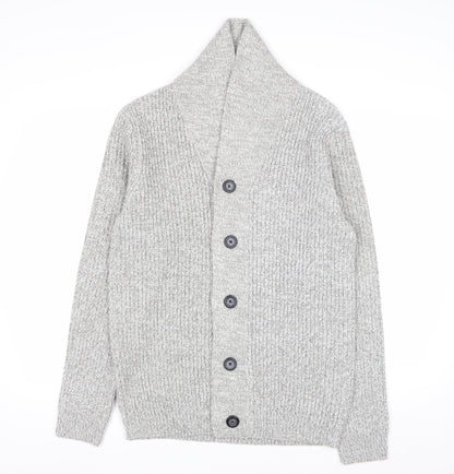 F&F Men's Grey M Chunky Knit Shawl Collar Button Cardigan