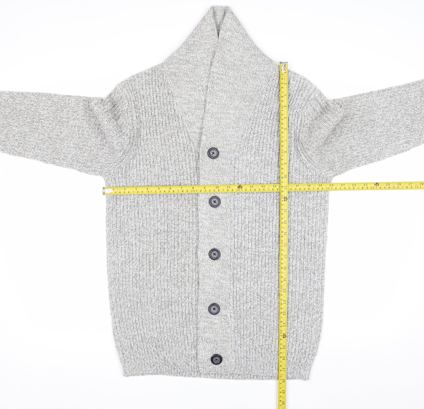 F&F Men's Grey M Chunky Knit Shawl Collar Button Cardigan