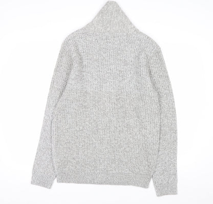 F&F Men's Grey M Chunky Knit Shawl Collar Button Cardigan