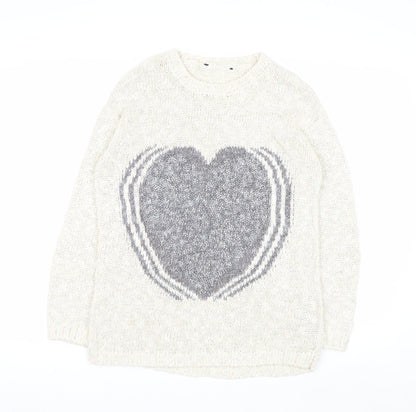 Marks and Spencer Women Ivory Heart Knit Jumper Size 10