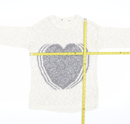 Marks and Spencer Women Ivory Heart Knit Jumper Size 10