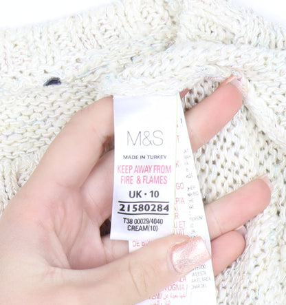 Marks and Spencer Women Ivory Heart Knit Jumper Size 10