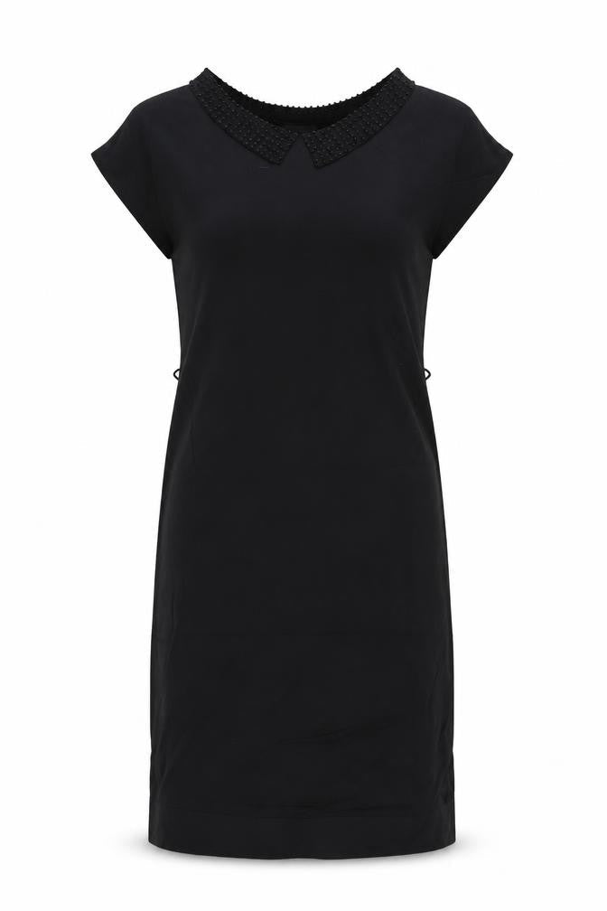 H&M Women Black Knee Length Shift Dress Size 8 Beaded Collar