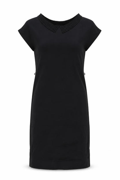 H&M Women Black Knee Length Shift Dress Size 8 Beaded Collar