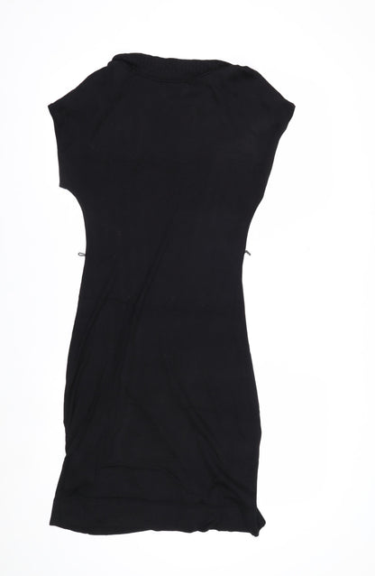 H&M Women Black Knee Length Shift Dress Size 8 Beaded Collar