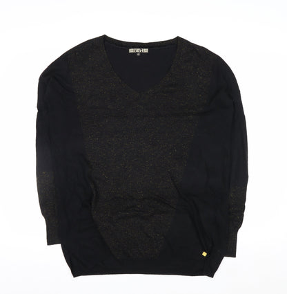 Biba Women's Black XS V-Neck Glitter Wool Blend Jumper