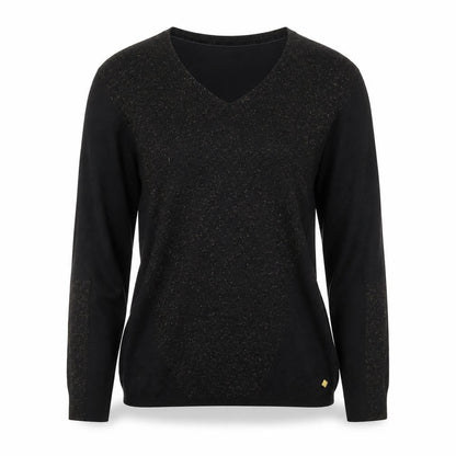 Biba Women's Black XS V-Neck Glitter Wool Blend Jumper