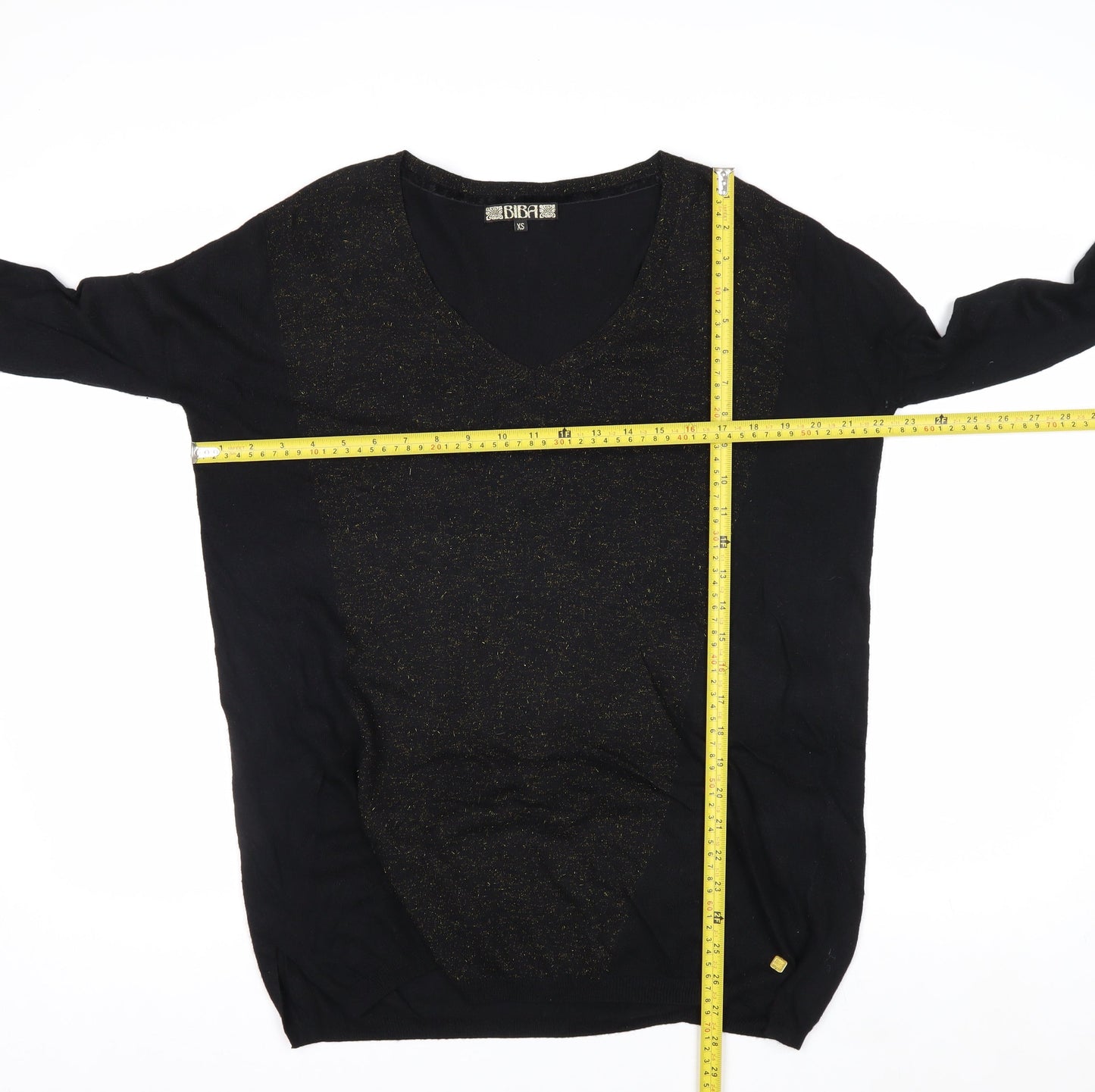 Biba Women's Black XS V-Neck Glitter Wool Blend Jumper