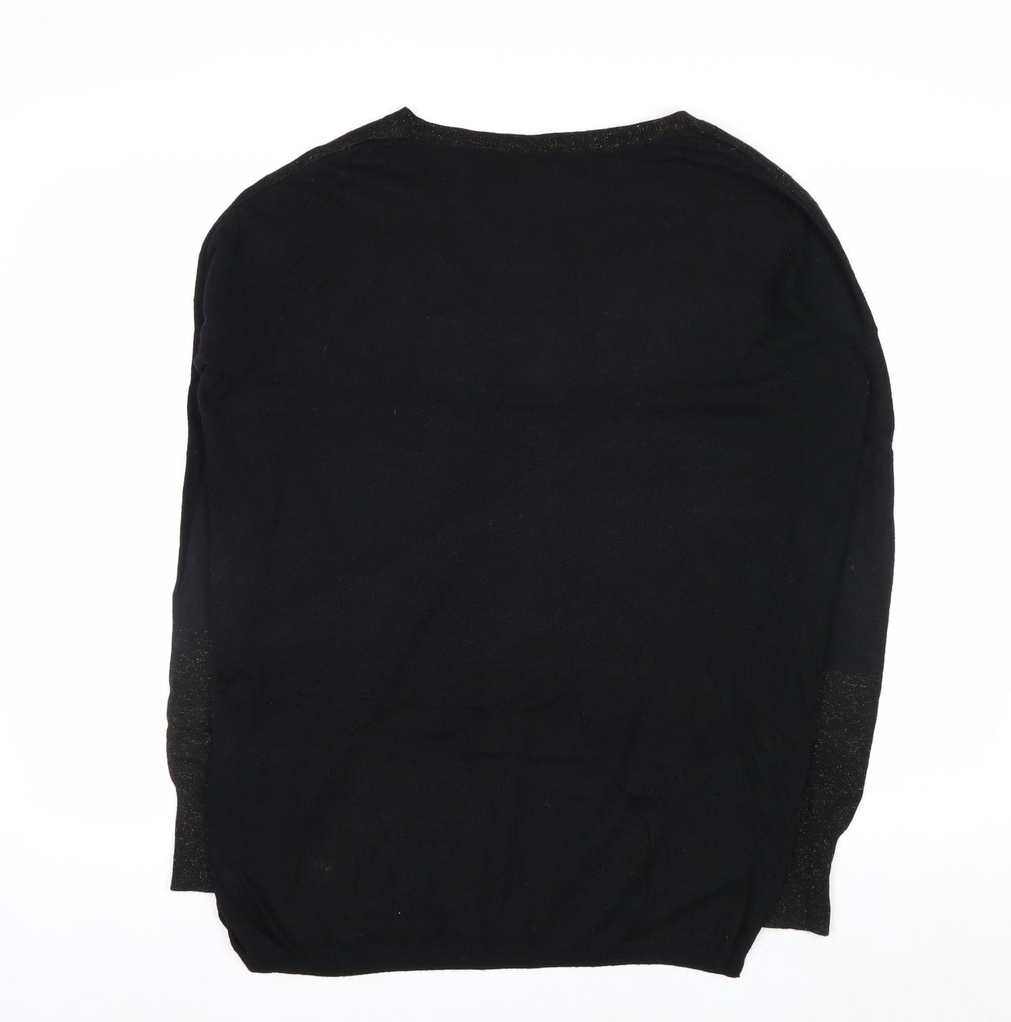 Biba Women's Black XS V-Neck Glitter Wool Blend Jumper