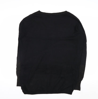 Biba Women's Black XS V-Neck Glitter Wool Blend Jumper