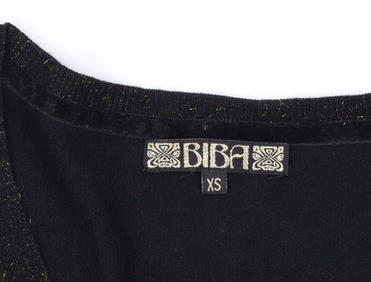 Biba Women's Black XS V-Neck Glitter Wool Blend Jumper