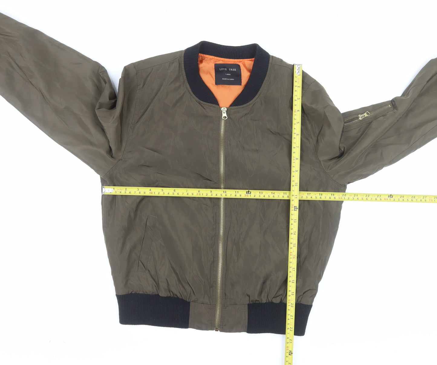 LOVE TREE Men's Green Bomber Jacket Size L Polyester Casual Zip