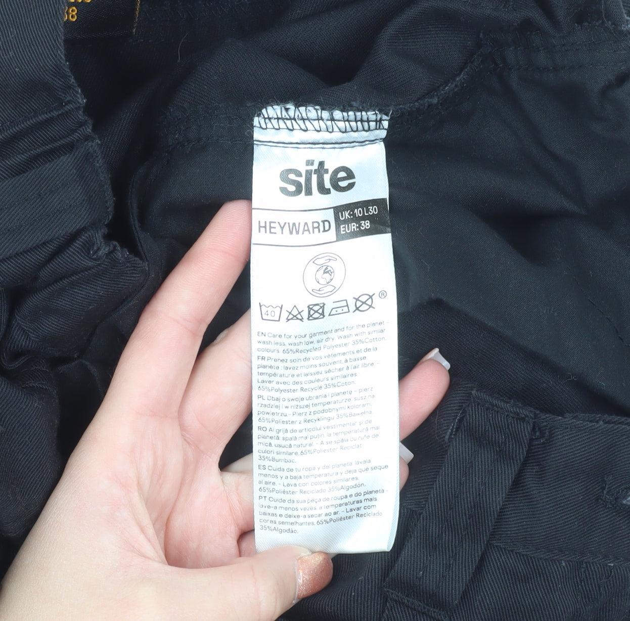 Site Women's Black Cargo Workwear Trousers UK 10 Regular L30 Polyester Cotton