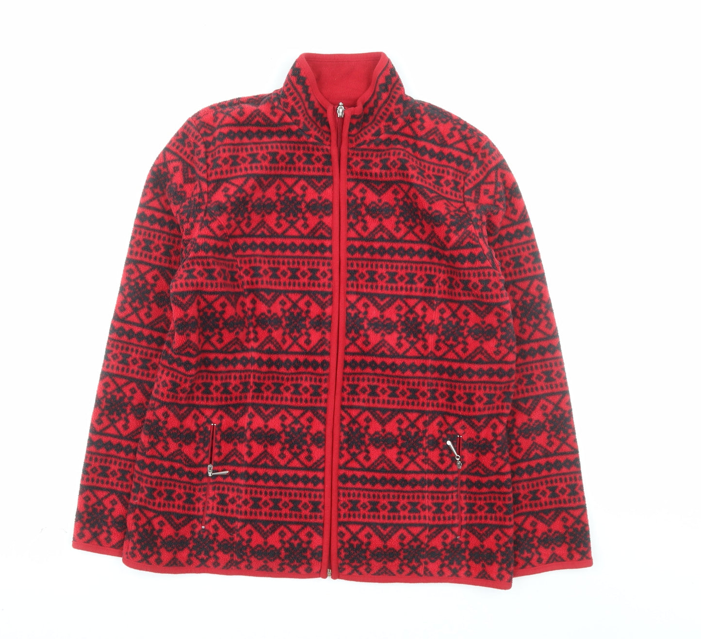 Karen Scott Sport Women's Red Fair Isle Full Zip Fleece Jacket Small