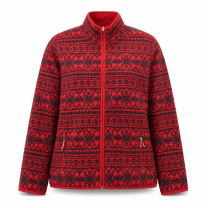 Karen Scott Sport Women's Red Fair Isle Full Zip Fleece Jacket Small