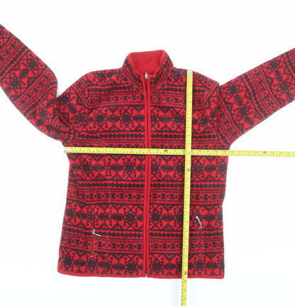 Karen Scott Sport Women's Red Fair Isle Full Zip Fleece Jacket Small