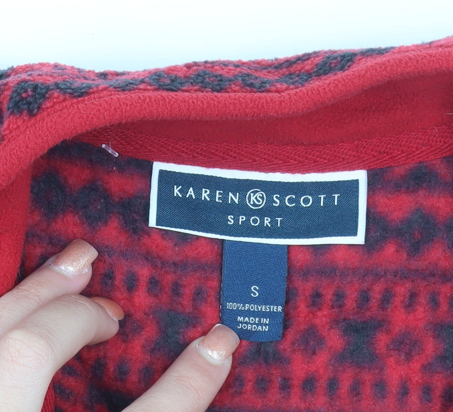 Karen Scott Sport Women's Red Fair Isle Full Zip Fleece Jacket Small