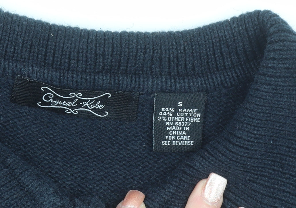 Crystal Kobe Women's Black Collared Snowman Christmas Cardigan Size S
