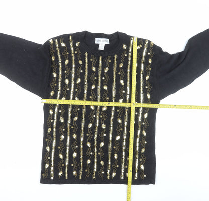 Victoria Harbour Women's Black Sequin Beaded Pullover Jumper Size L