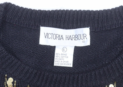 Victoria Harbour Women's Black Sequin Beaded Pullover Jumper Size L