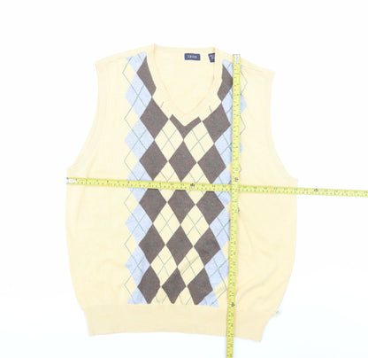 IZOD Men's Beige Argyle V-Neck Cotton Sleeveless Vest Jumper L