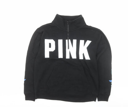 Victoria’s Secret PINK Black Half Zip Hoodie Women's Size S Floral Print