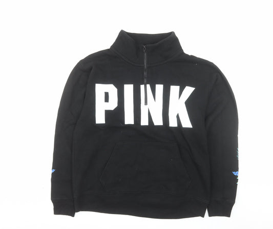 Victoria’s Secret PINK Black Half Zip Hoodie Women's Size S Floral Print