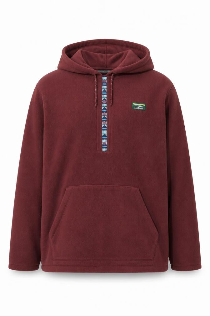 Front view of L.L.Bean unisex red fleece pullover hoodie xl regular