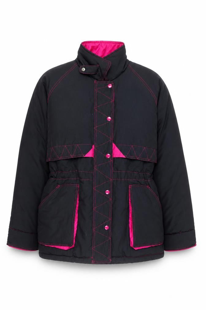New Extra Women's Black Pink Puffer Jacket M Winter Nylon