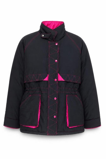 New Extra Women's Black Pink Puffer Jacket M Winter Nylon