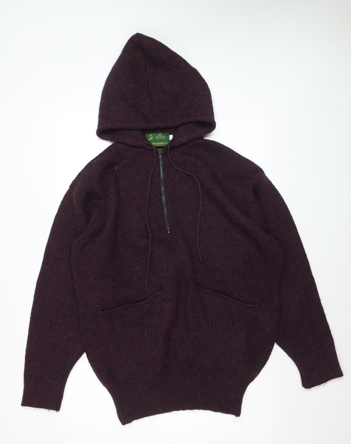Handcraft Ltd Men's Purple Wool 1/2 Zip Knit Hoodie Size L