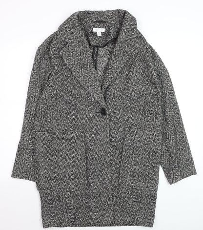 Topshop Women Black & White Herringbone Coat UK 6 Wool Blend Oversized