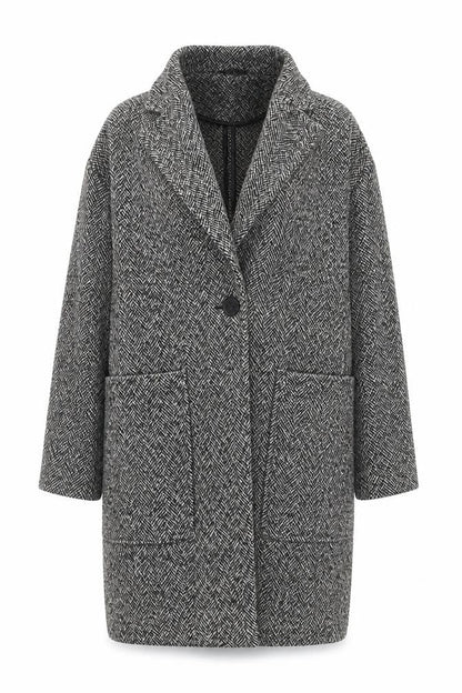 Topshop Women Black & White Herringbone Coat UK 6 Wool Blend Oversized