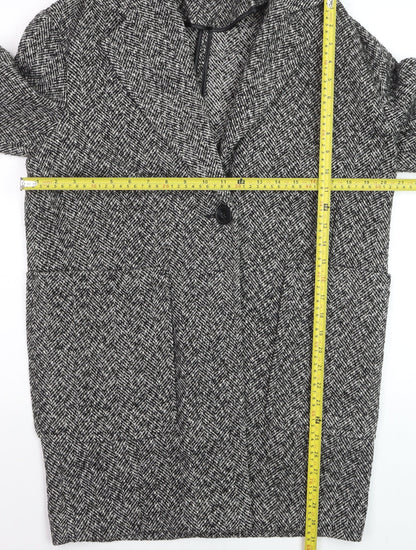 Topshop Women Black & White Herringbone Coat UK 6 Wool Blend Oversized