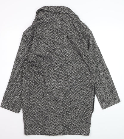 Topshop Women Black & White Herringbone Coat UK 6 Wool Blend Oversized