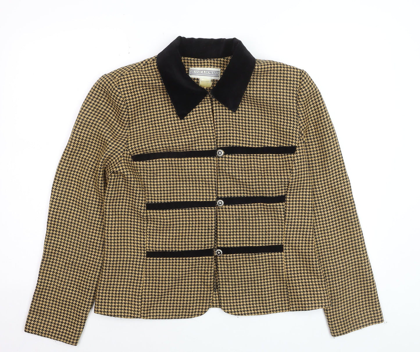 Jessica Howard Womens Beige Black Houndstooth Suit Jacket Size 12 Classic Style